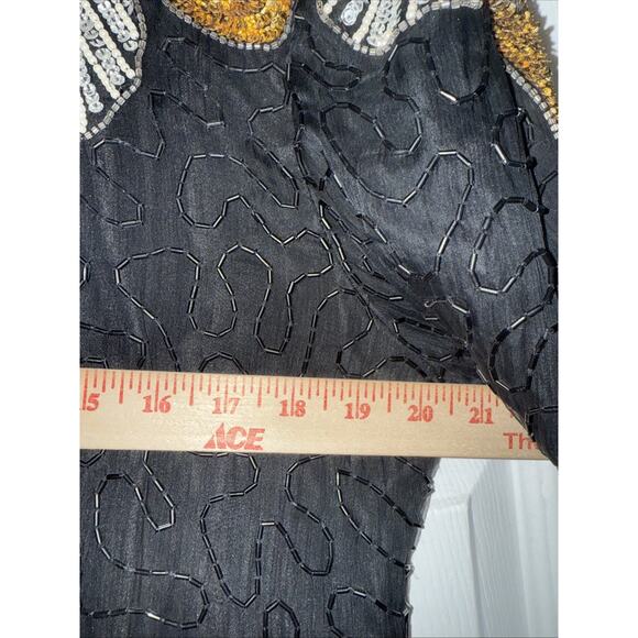 Vintage Lawrence Kazar Sz L Beaded Silk Top Black Gold Silver Embellished Party - Picture 6 of 11
